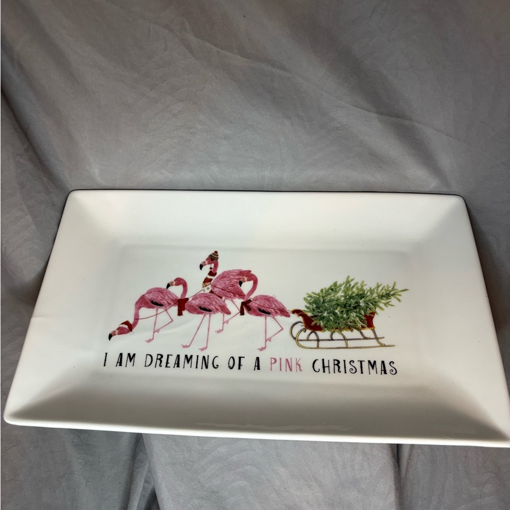 Kathryn White Pink Flamingo Christmas Serving Platter